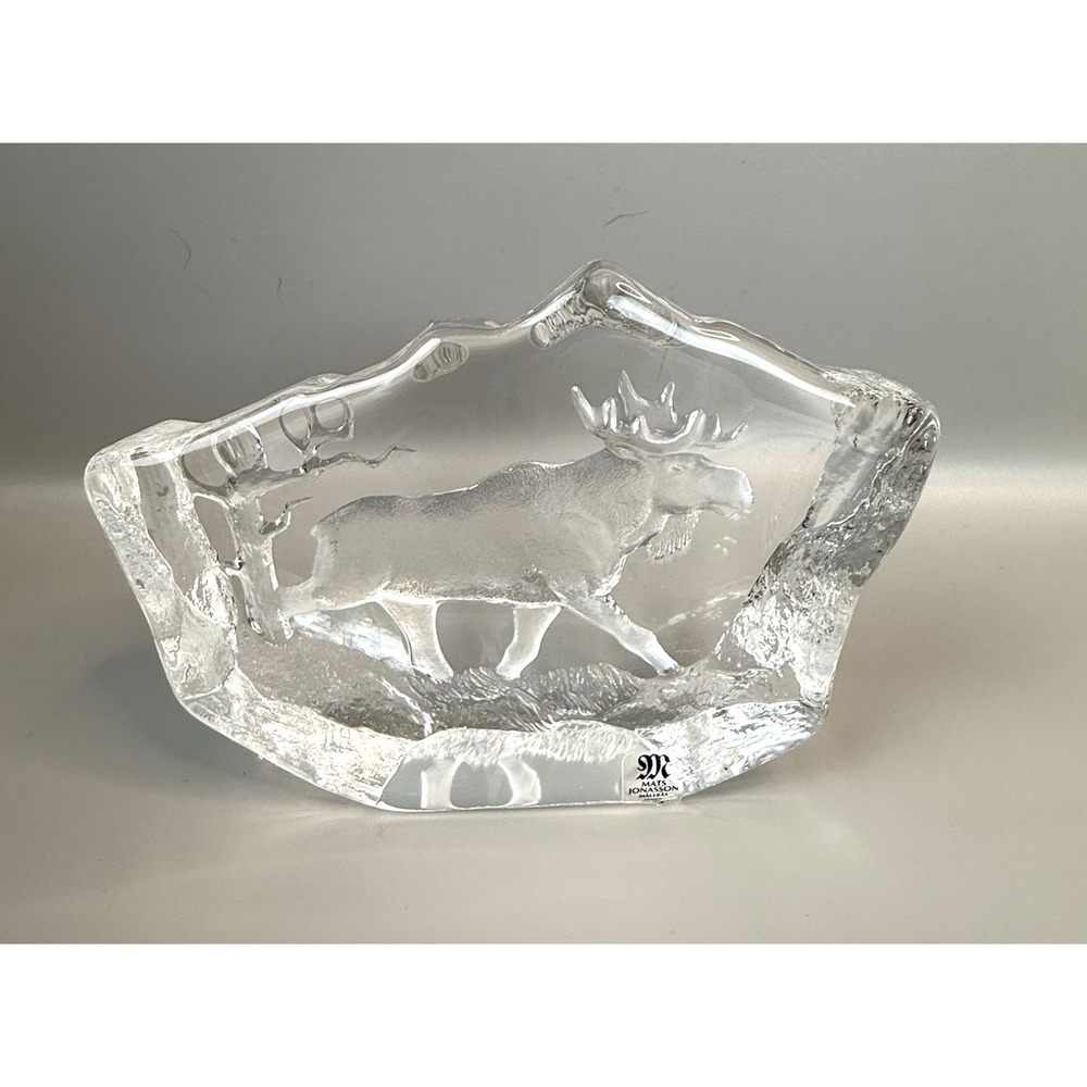 Mats Jonasson Moose Stride Crystal Sculpture Paperweight Signed #3747